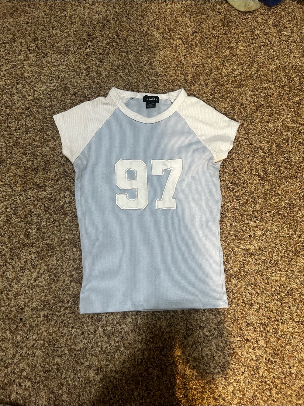 Justify Light Blue and White Raglan '97 Short Sleeve Tee